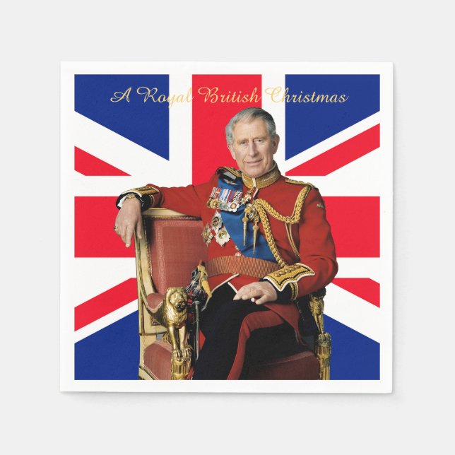 Kung Charles III Brittisk flagga jul Hälsning Pappersservett (Framsidan)