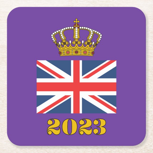 Kung Charles III Coronation 2023 UK British Krona Underlägg Papper Kvadrat (Framsidan)