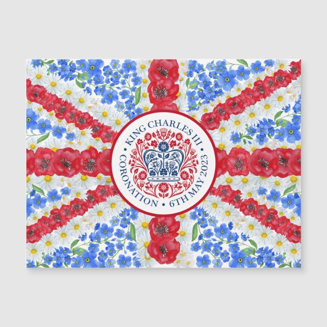Kung Charles III Coronation Blommigt UK Flagga mag (Framsida)