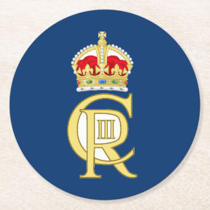 Kung Charles III Coronation Cipher Blue Underlägg Papper Rund
