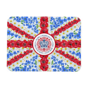 Kung Charles III Coronation Emblem Blommigt UK Fla Magnet