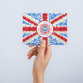 Kung Charles III Coronation Emblem Blommigt UK Fla Vykort