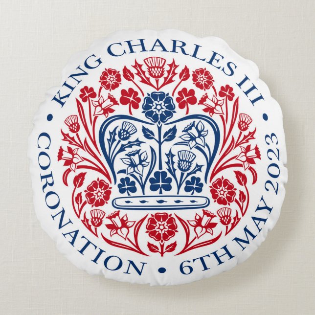 Kung Charles III Coronation Emblem Cushion Rund Kudde (Framsidan)