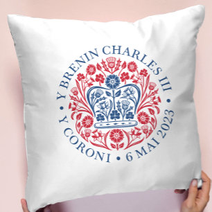 Kung Charles III Coronation Emblem på walesiska Kudde