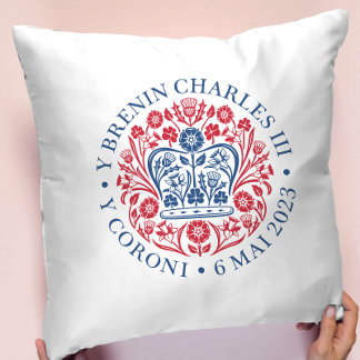 Kung Charles III Coronation Emblem på walesiska Kudde