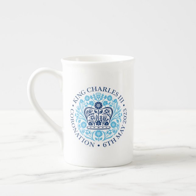 Kung Charles III Coronation Emblem, Royalet Souven Benporslin Mugg (Vänster)
