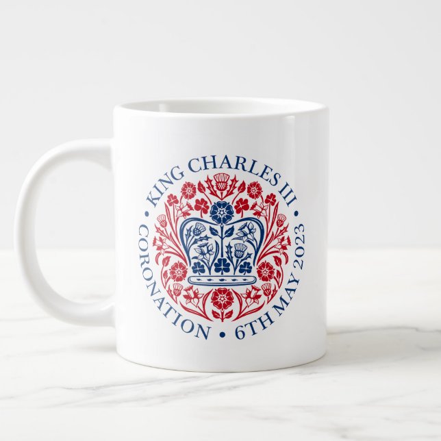Kung Charles III Coronation Emblem, Royalet Souven Jumbo Mugg (Vänster)