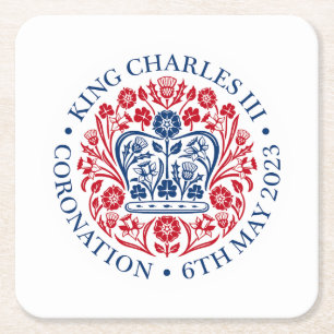 Kung Charles III Coronation Emblem, Royalet Souven Underlägg Papper Kvadrat