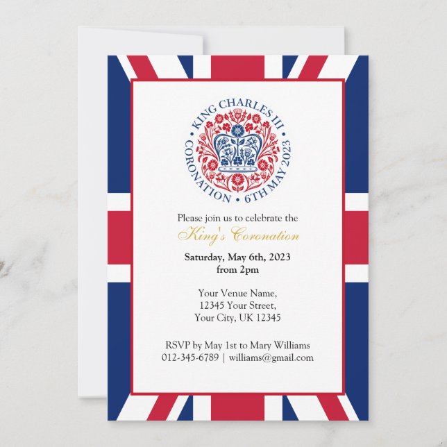 Kung Charles III Coronation Firande Party Inbjudningar (Framsida)