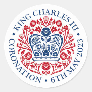 Kung Charles III Coronation Officiell Logotyp Stic Runt Klistermärke