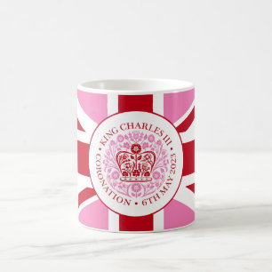 Kung Charles III Coronation Rosa Red Logotyp Kaffemugg