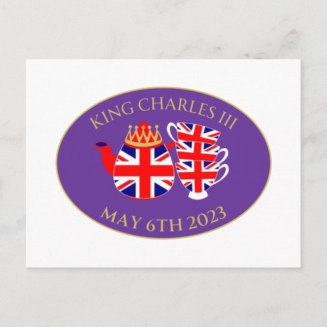 Kung Charles III kröning Union Jack tekopp Vykort (Framsida)