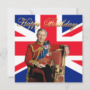 Kung Charles III med brittisk flagga Grattis på fö Kort