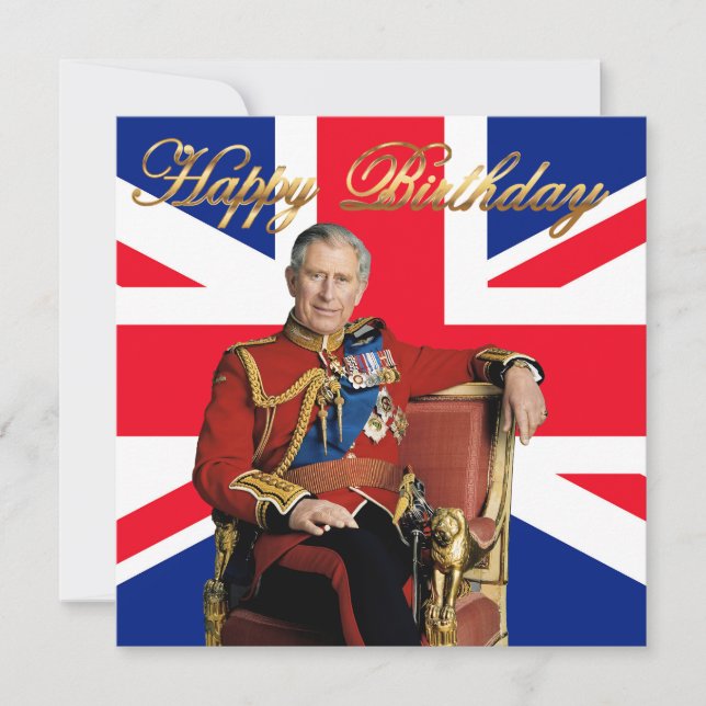 Kung Charles III med brittisk flagga Grattis på fö Kort (Framsida)