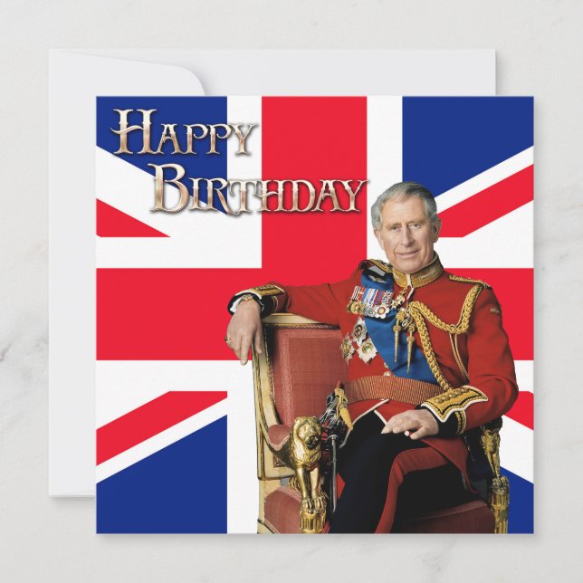 Kung Charles III med brittisk flagga Grattis på fö Kort (Framsida)
