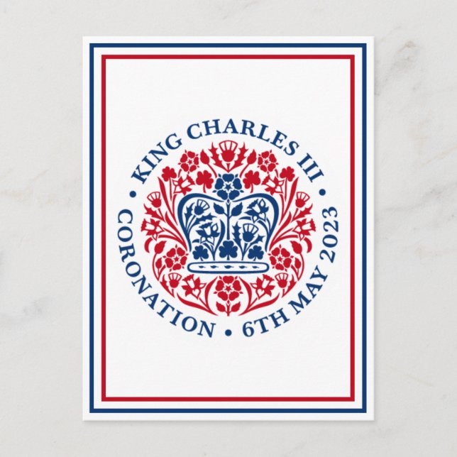 Kung Charles III Royal Coronation Logotyp Patrioti Vykort (Framsida)