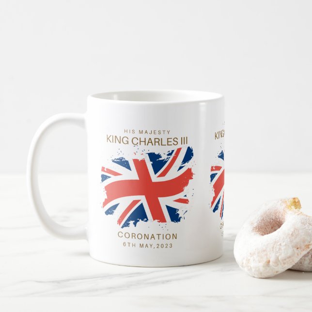 Kung Charles III Union Jack Flagga Kaffemugg (Med munk)