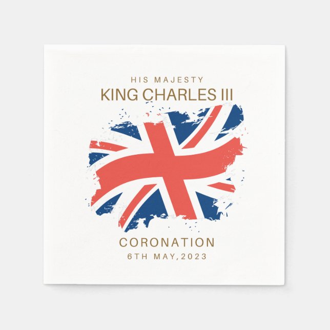 Kung Charles III Union Jack Flagga Pappersservett (Framsidan)