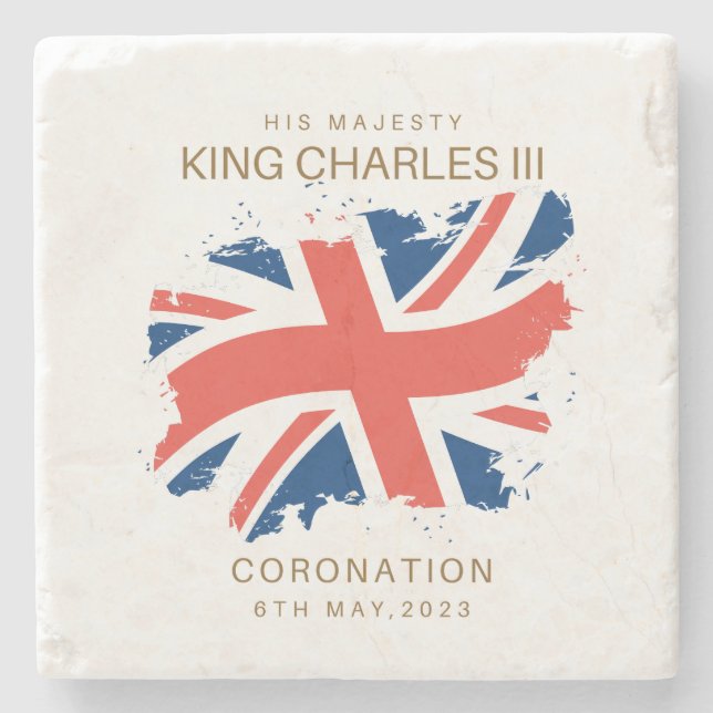 Kung Charles III Union Jack Flagga Stenunderlägg (Framsidan)