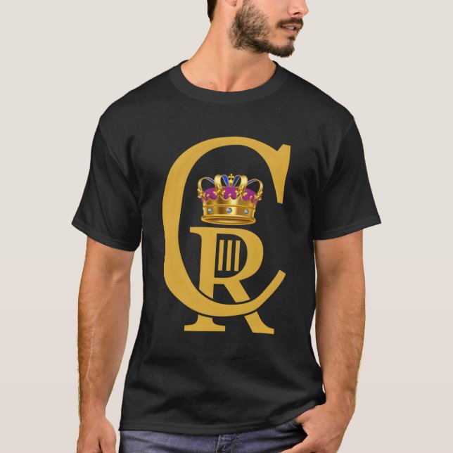 Kung Charles Iiking 3Rd Coronation 2023 Cr Throne T Shirt (Framsida)