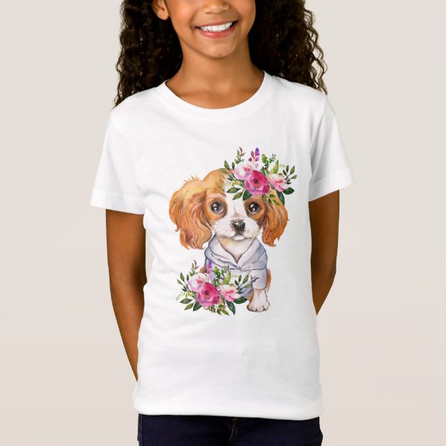Kung Charles Puppy Girls' Bra Jersey T-Shirt (Framsida)
