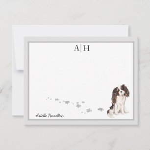 Kung Charles Spaniel Grått Gräns Monogram Anteckningskort