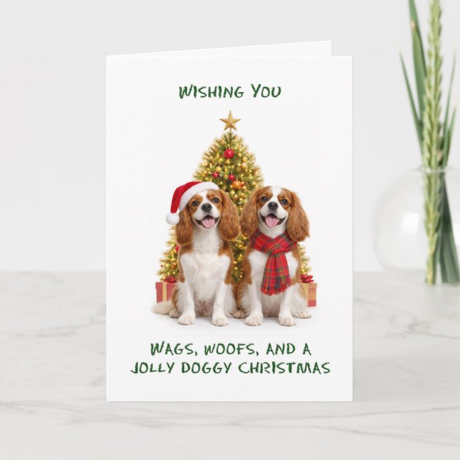 Kung Charles Spaniels Hundar Jul Helgkort (Framsida)