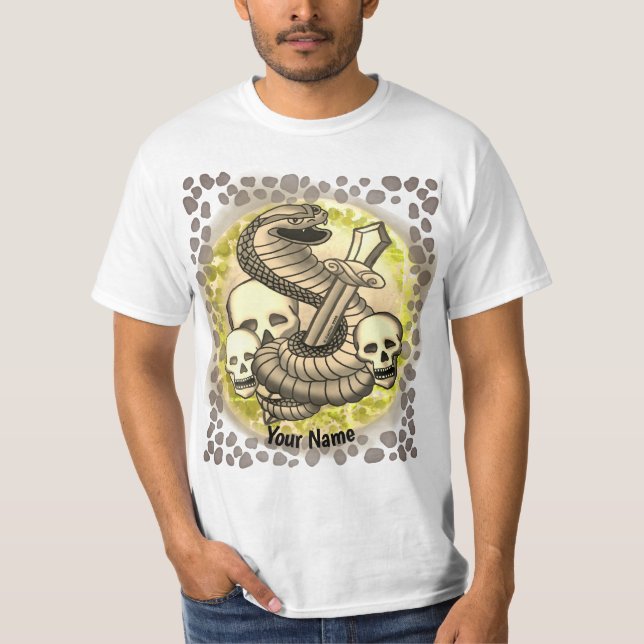 Kung Cobra Sword Skull T Shirt (Framsida)