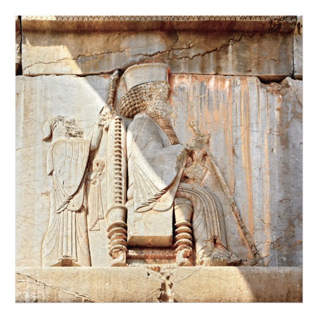 Kung Darius I. Bas-relief, Persepolis, Iran Fototryck (Framsidan)
