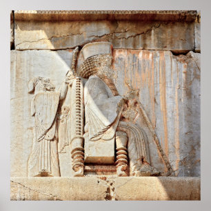 Kung Darius I. Bas-relief, Persepolis, Iran Poster
