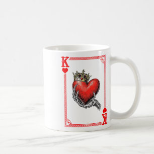 Kung drottning av hjärter som spelar upp kort par kaffemugg
