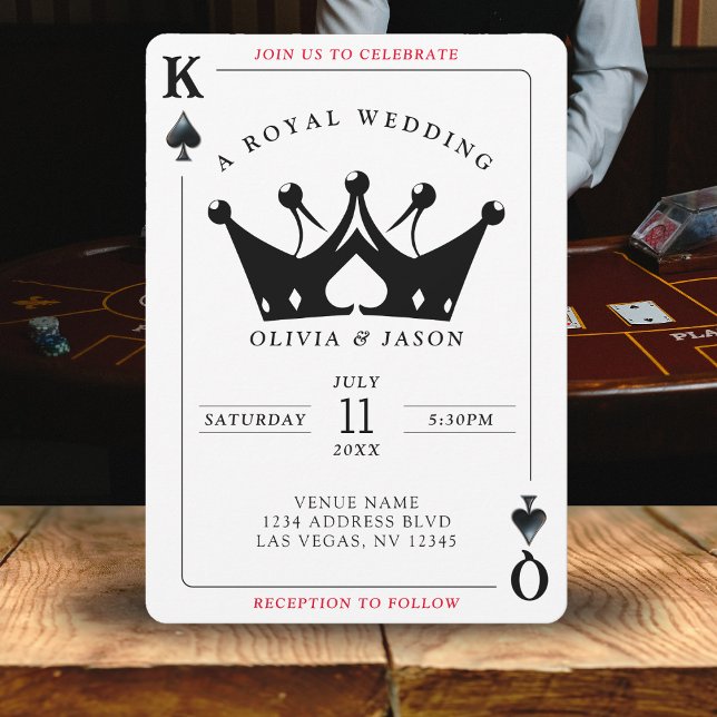 Kung & drottning av Spades Casino Poker Card Bröll Inbjudningar (King & Queen of Spades Casino Poker Card Wedding
)