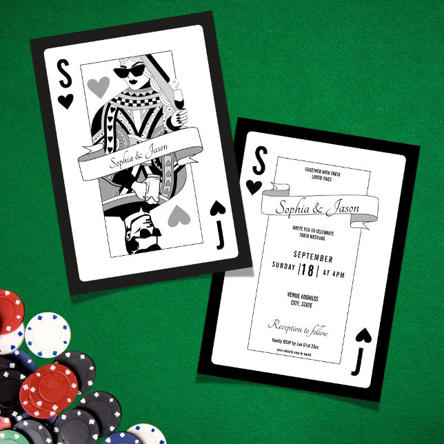 Kung Drottning Spelkort Inbjudan (playing card invite, king queen invitation, card theme party, unique invitation, wedding card invite)