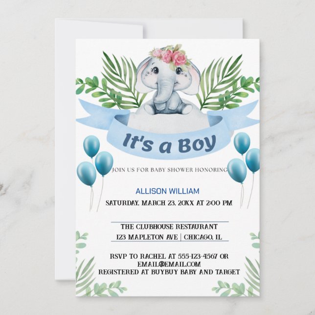 Kung Elephant Krona Prince Firande Inbjudningar (Framsida)