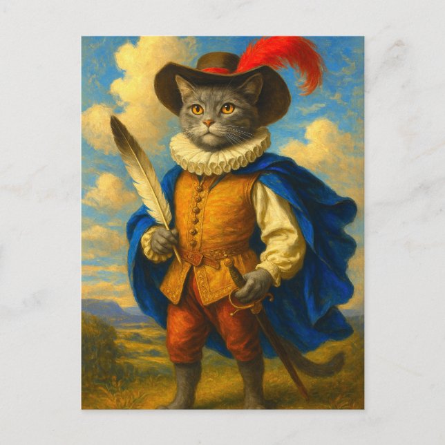 Kung First Blade | A Musketeer Cat Honor Vykort (Framsida)