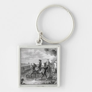 Kung Frederick II av Prussia som granskar Fyrkantig Silverfärgad Nyckelring
