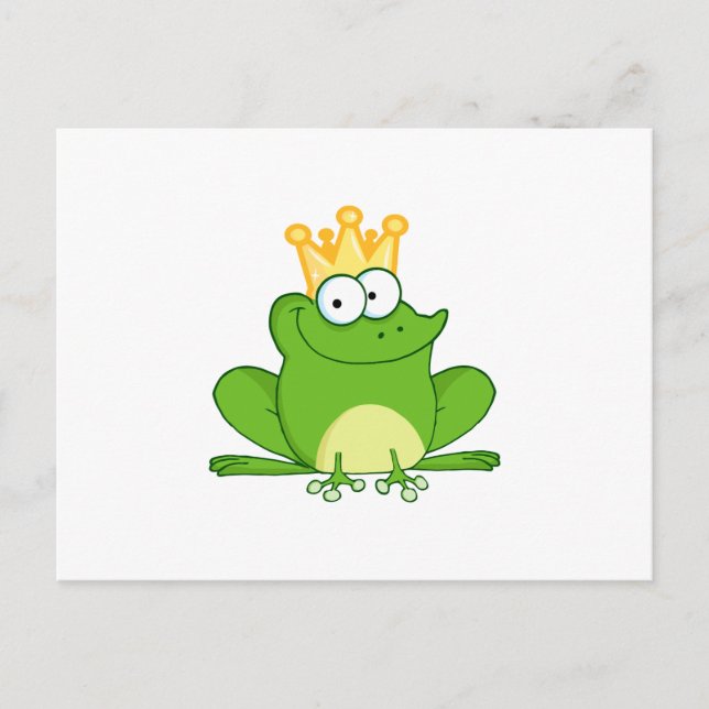 Kung Frog Frogs Krona Grönt Cute Tecknad Animal Vykort (Framsida)