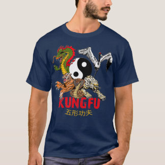 Kung fu 5 Djur bildar Tiger Crane Leopard Snake T Shirt