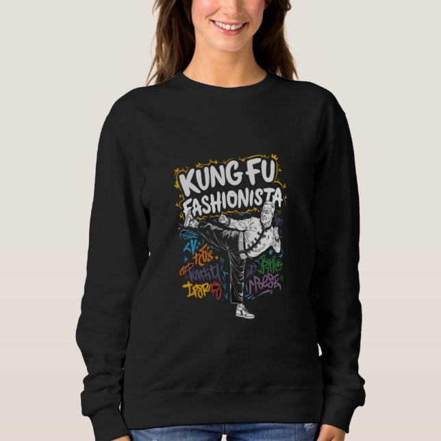 Kung fu Fashionista Retro Urban Art Martial Arts T Shirt (Framsida)