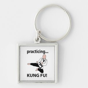 Kung fu för kung fu fyrkantig silverfärgad nyckelring