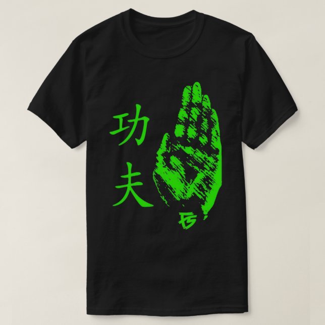 Kung fu Handflatan Strejka Grönt Featherscale T Shirt (Design framsida)