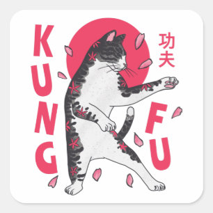 Kung fu Katt Fyrkantigt Klistermärke