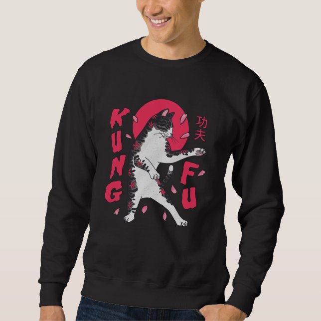 Kung fu Katt Lång Ärmad Tröja (Framsida)
