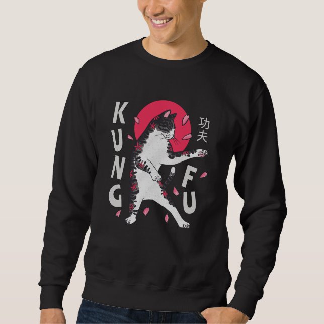 Kung fu Katt Lång Ärmad Tröja (Framsida)