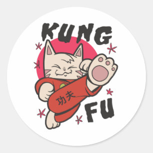 Kung fu Katt Runt Klistermärke