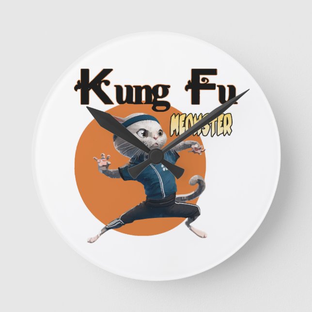 Kung Fu Meowster Rund Klocka (Framsida)