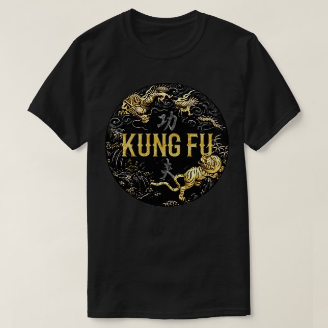 Kung fu Tiger och Dragon Battle T Shirt (Design framsida)