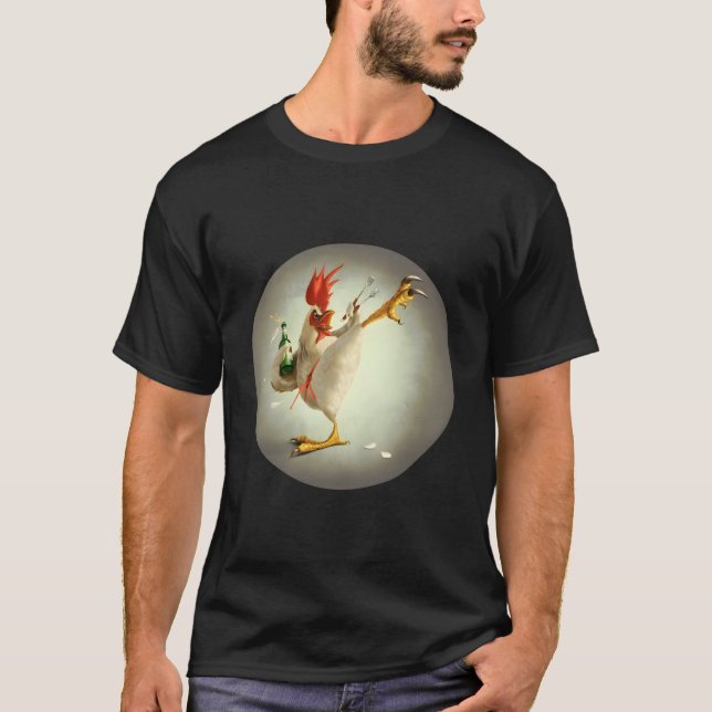 Kung fu Tupp Fighting Chicken Funny Drinking Ch T Shirt (Framsida)