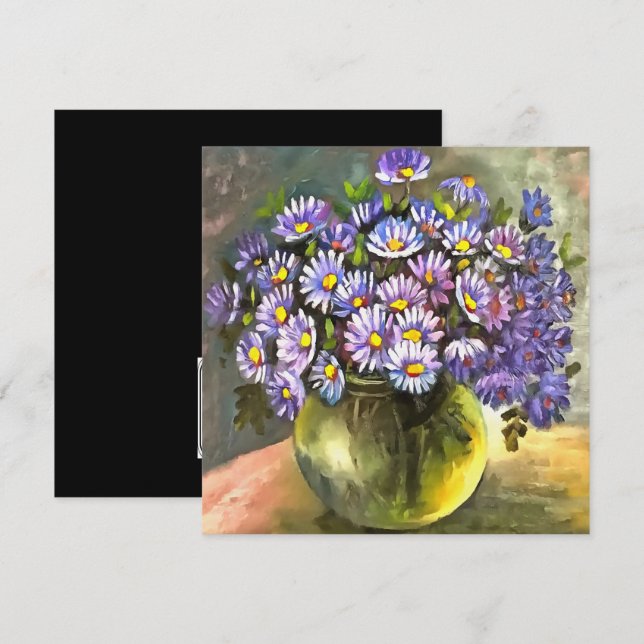 Kung George Asters in a Metallic Vas Inbjudningar (Fram/baksida)