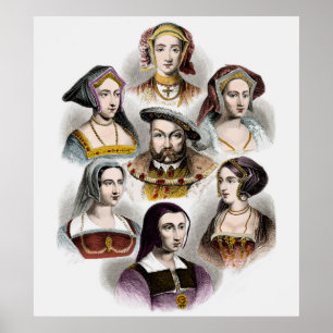 Kung Henry VIII i England Hans sex fruar Poster